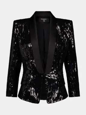 Black Sequined Blazer with Shoulder Pads