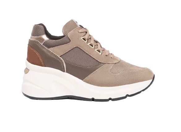 black suede and leather fabric women's sneakers with 6cm taupe heel from NeroGiardini I308312D/501