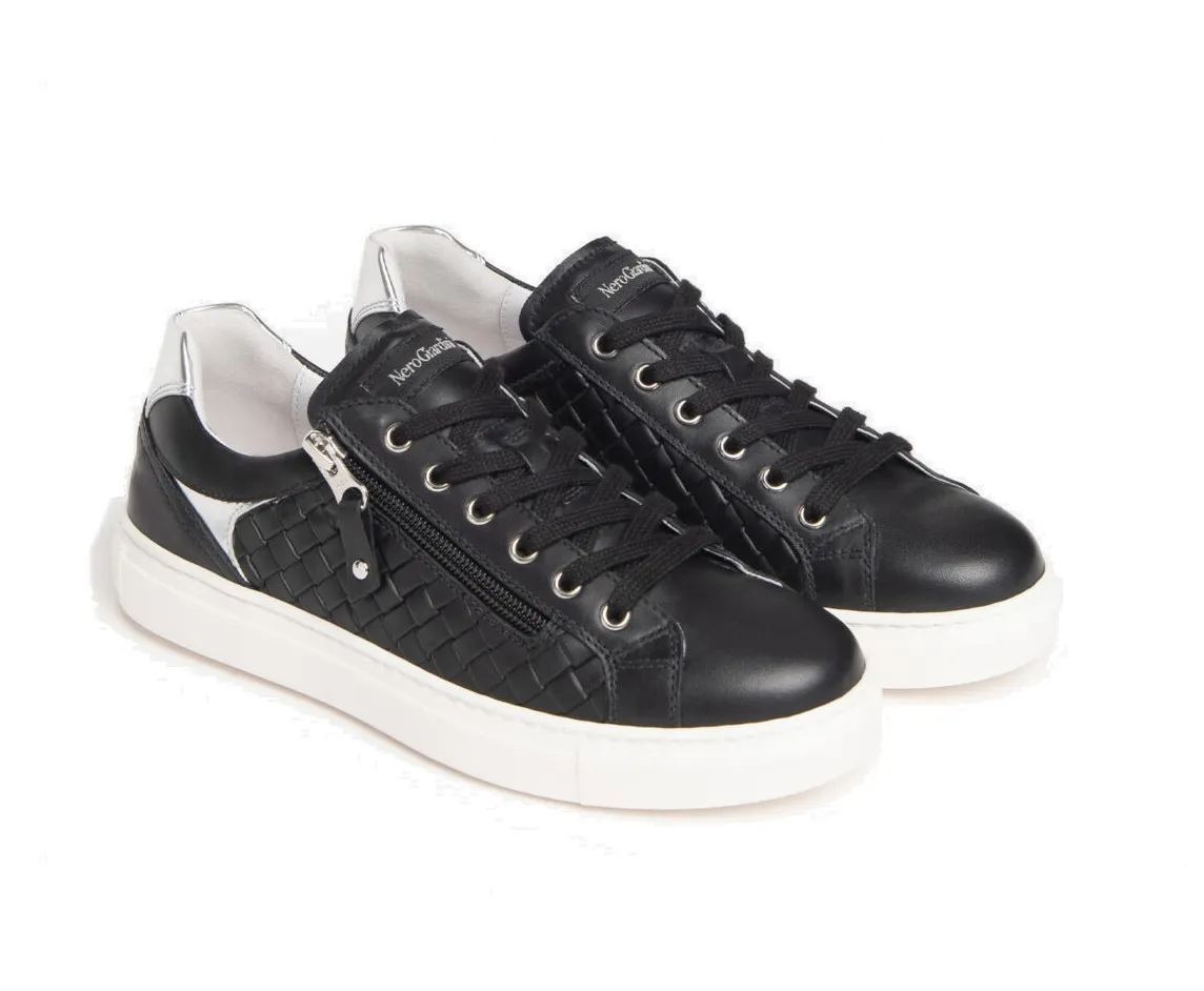 Black women's sneakers, Nerogiardii brand, black glove design, shiny black, model E306502D/100.