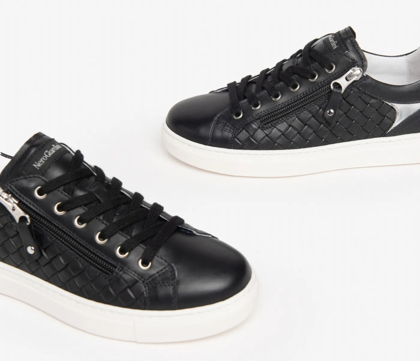 Black women's sneakers, Nerogiardii brand, black glove design, shiny black, model E306502D/100.