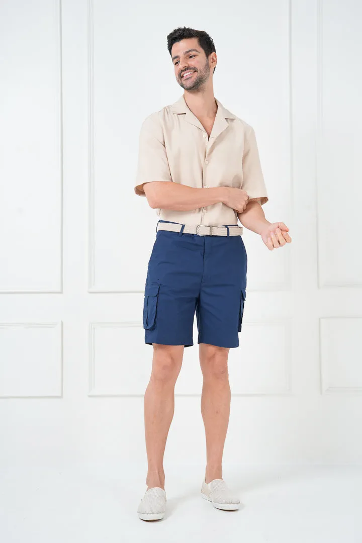 Blue Cargo Shorts Ripstop Textured