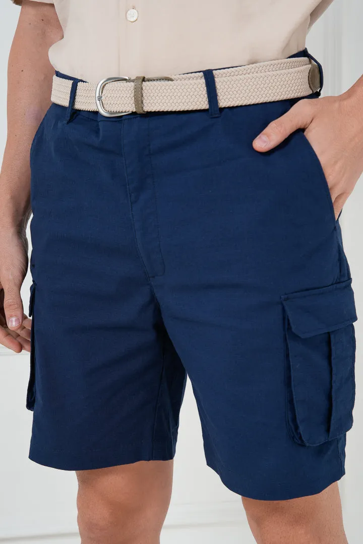 Blue Cargo Shorts Ripstop Textured