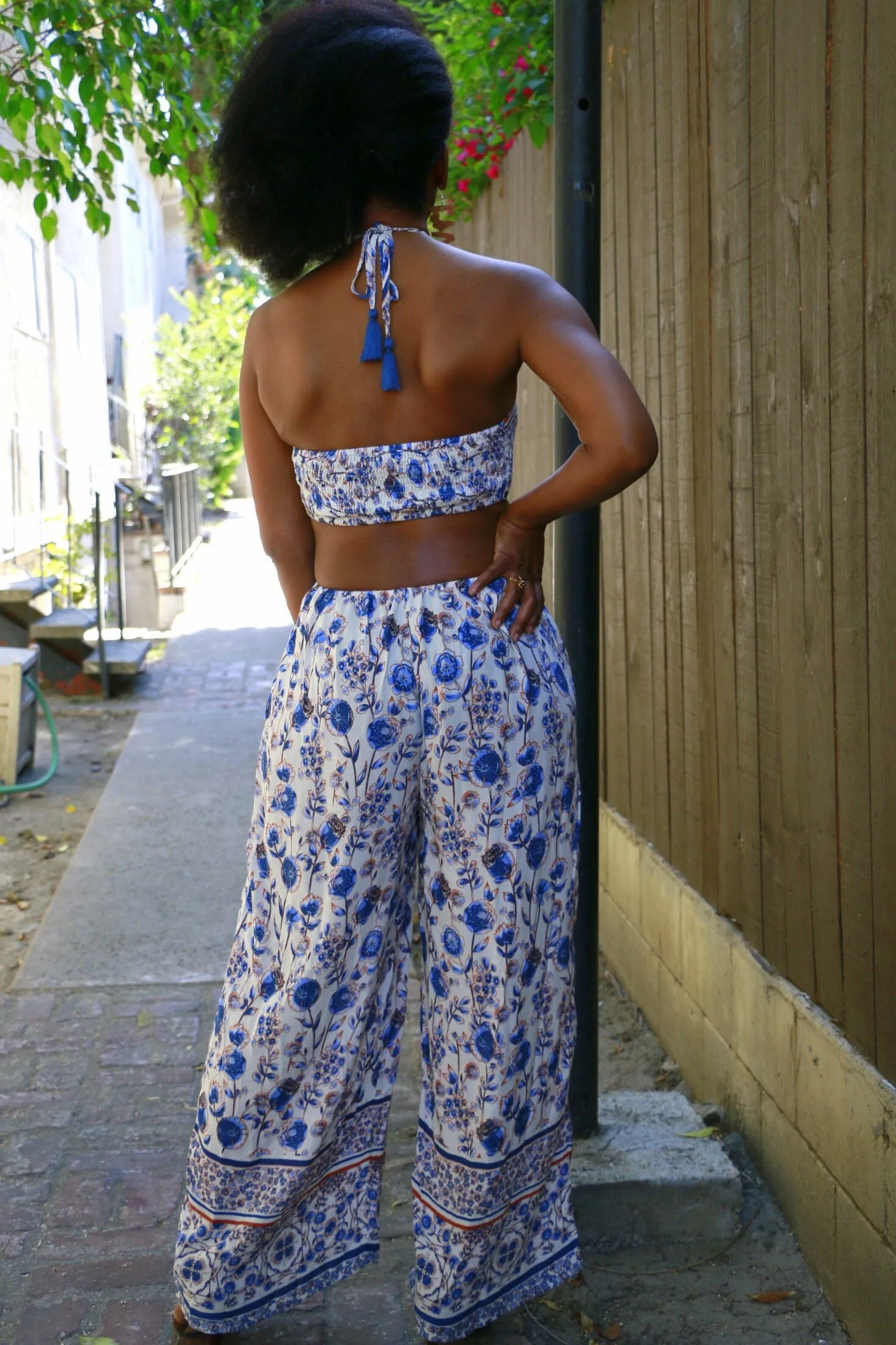 Blue Jumpsuit with Violets