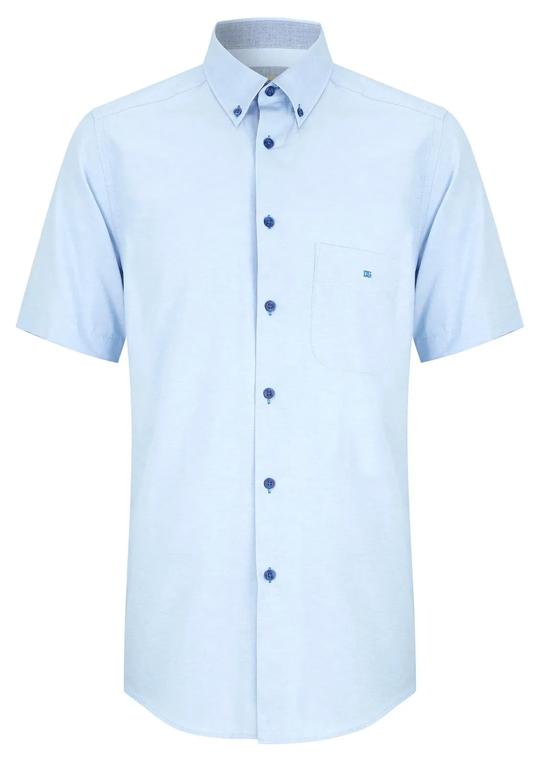 Blue Plain Short Sleeve Shirt.