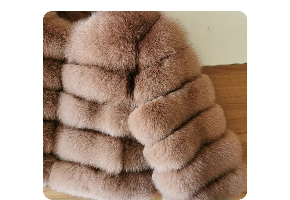 Brown Coffee Luxury Winter High Street Natural Fur Jacket for Women