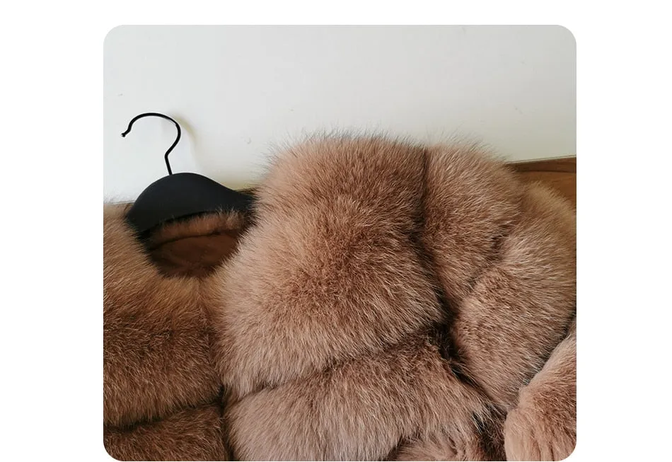 Brown Coffee Luxury Winter High Street Natural Fur Jacket for Women