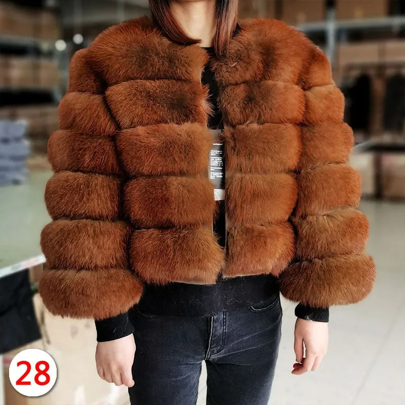 Brown Coffee Luxury Winter High Street Natural Fur Jacket for Women