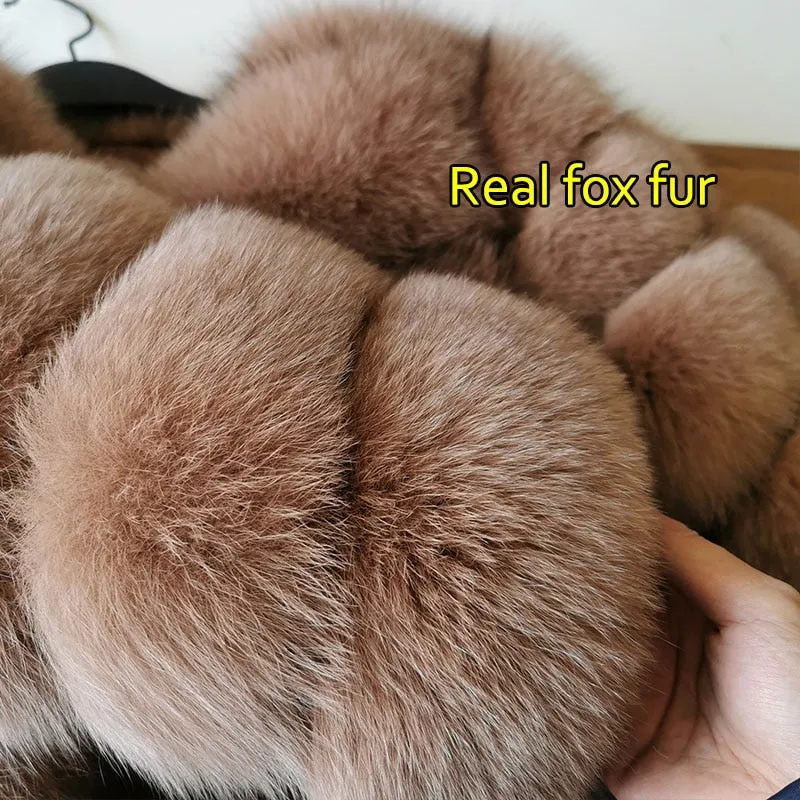 Brown Coffee Luxury Winter High Street Natural Fur Jacket for Women