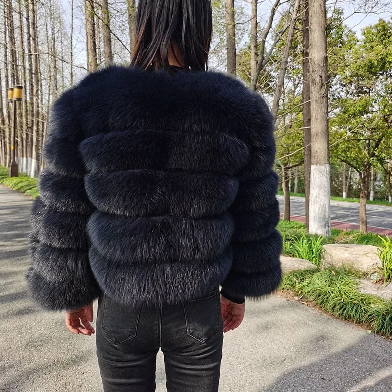 Brown Coffee Luxury Winter High Street Natural Fur Jacket for Women