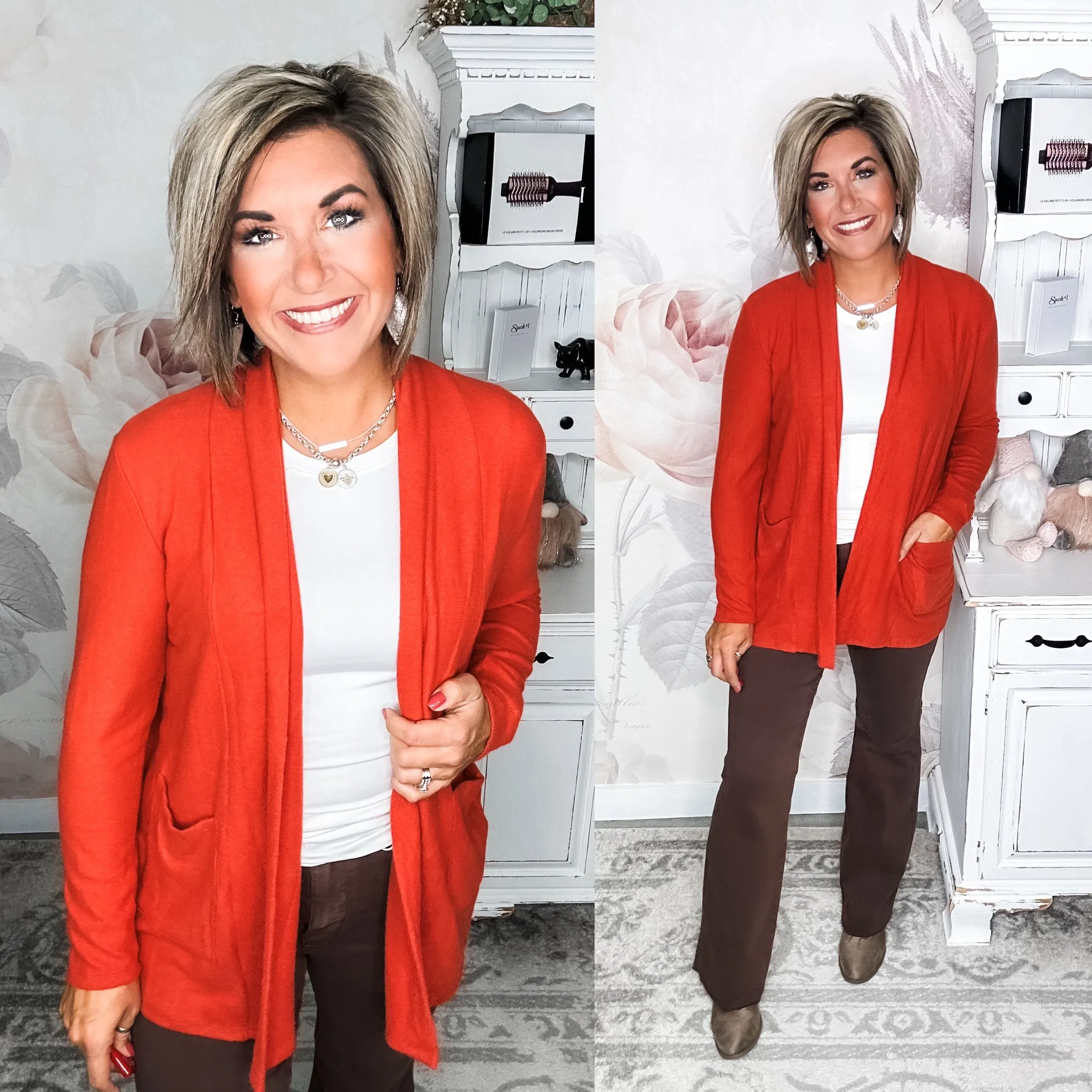 Cardigan - Burnt Red: Find Your Perfect Fit at Where You Stand