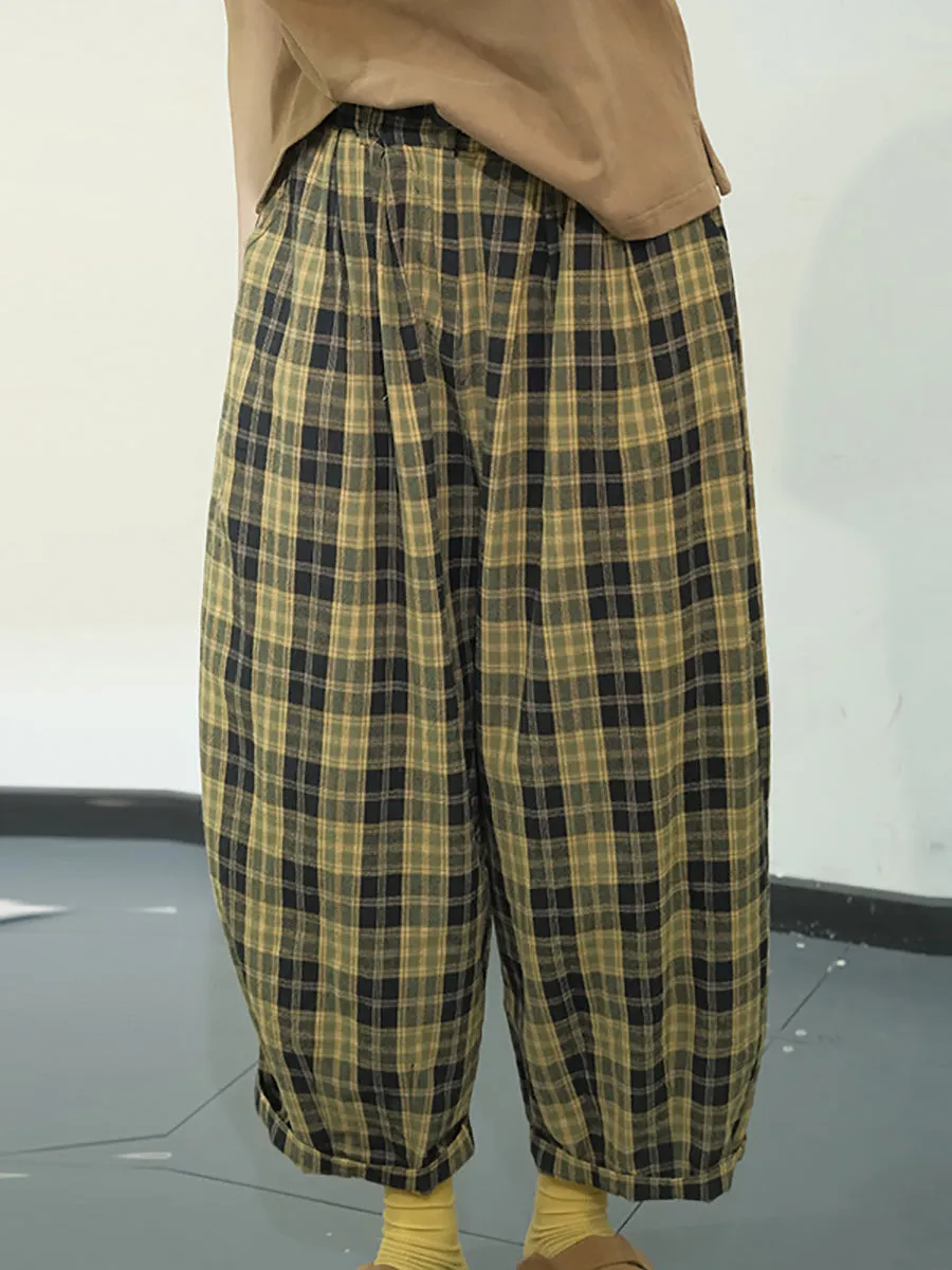 Casual Plaid Cotton Loose Harem Pants for Women KL1049