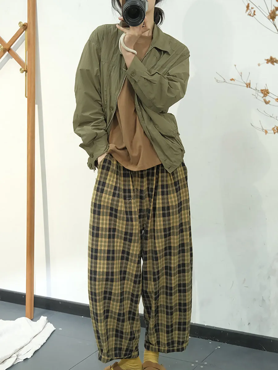 Casual Plaid Cotton Loose Harem Pants for Women KL1049