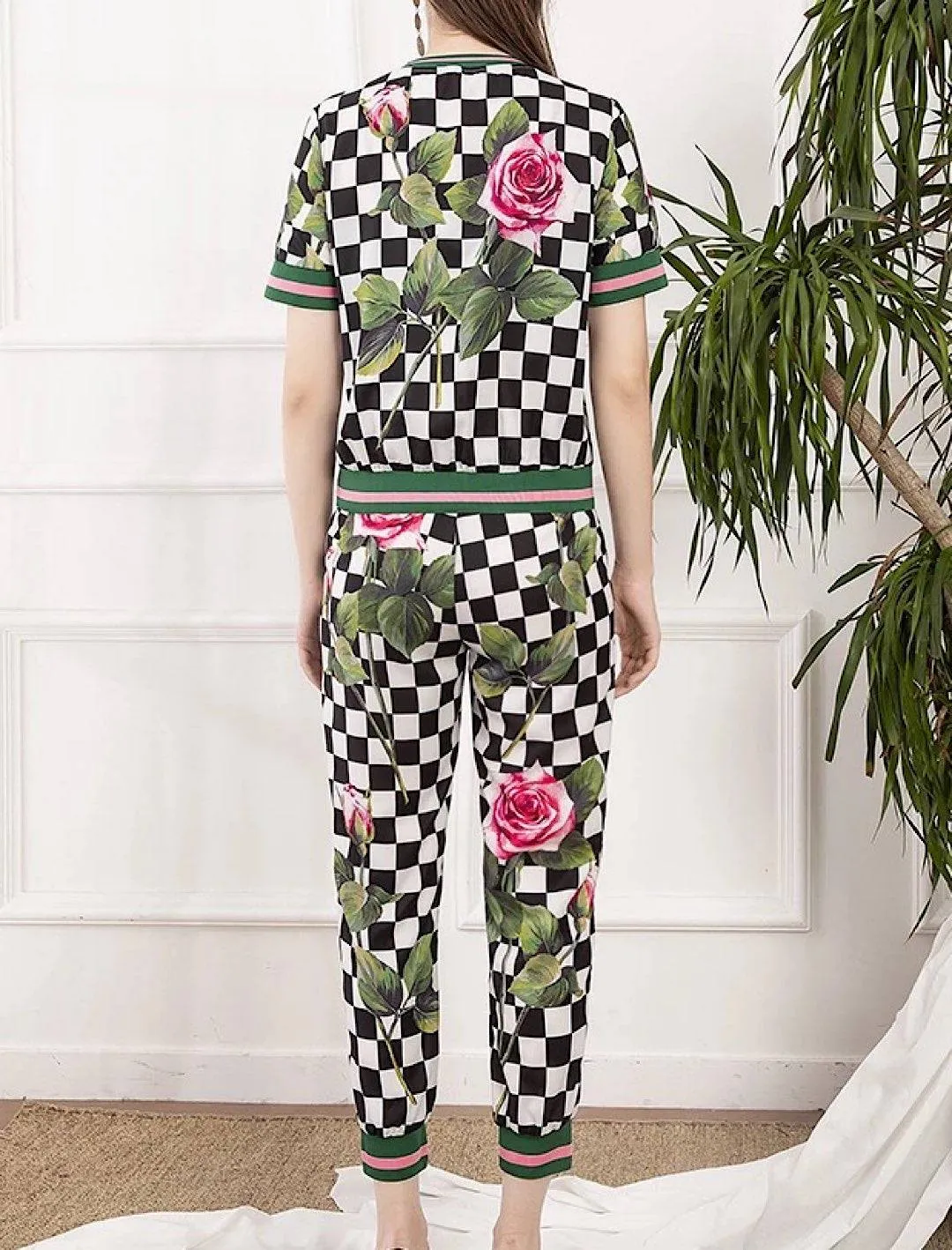 Checkers Rose Print Outfit