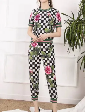 Checkers Rose Print Outfit