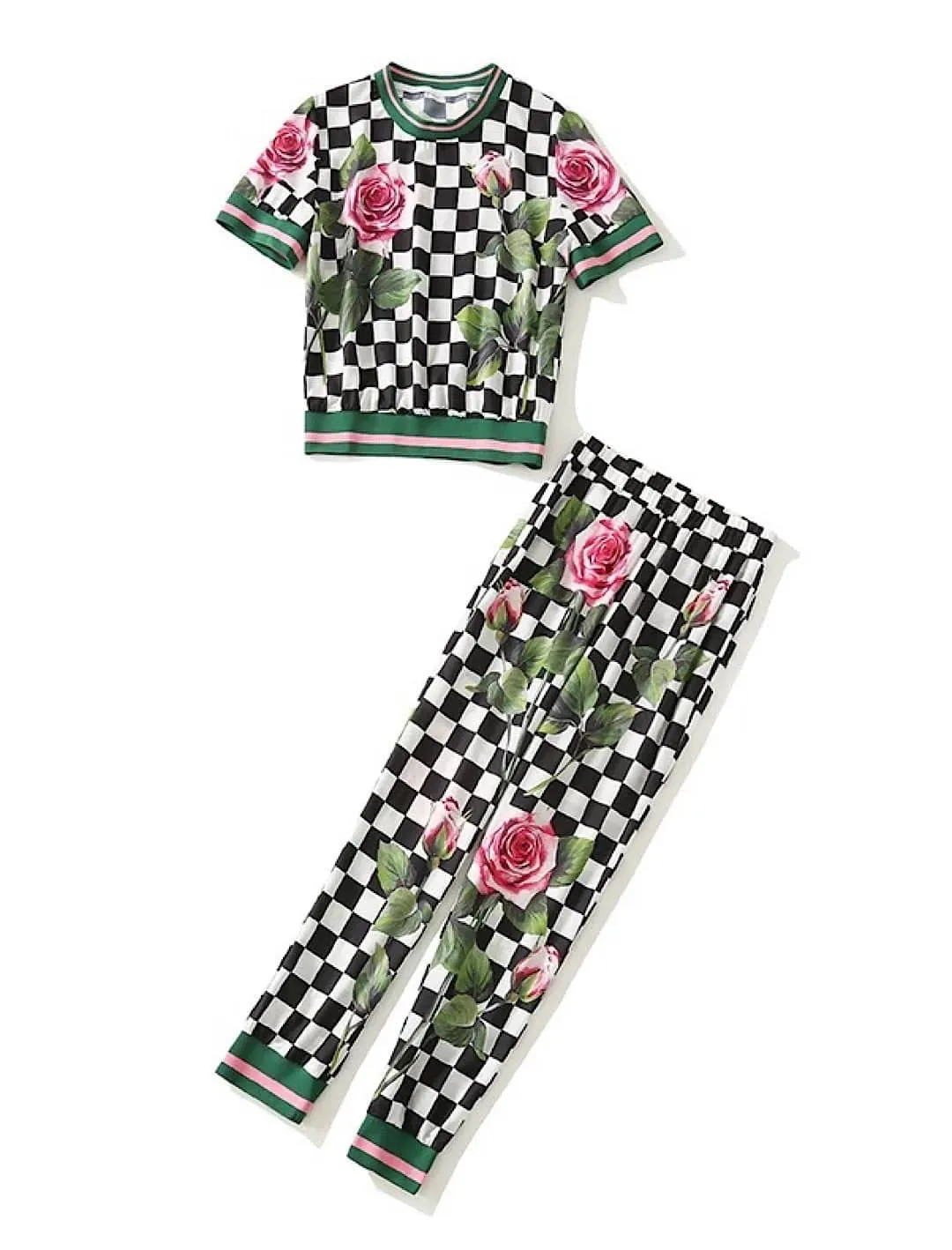 Checkers Rose Print Outfit