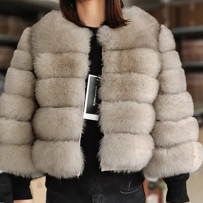 Chinchilla Fur Jacket - High Street Winter Luxury - Women's Natural Color