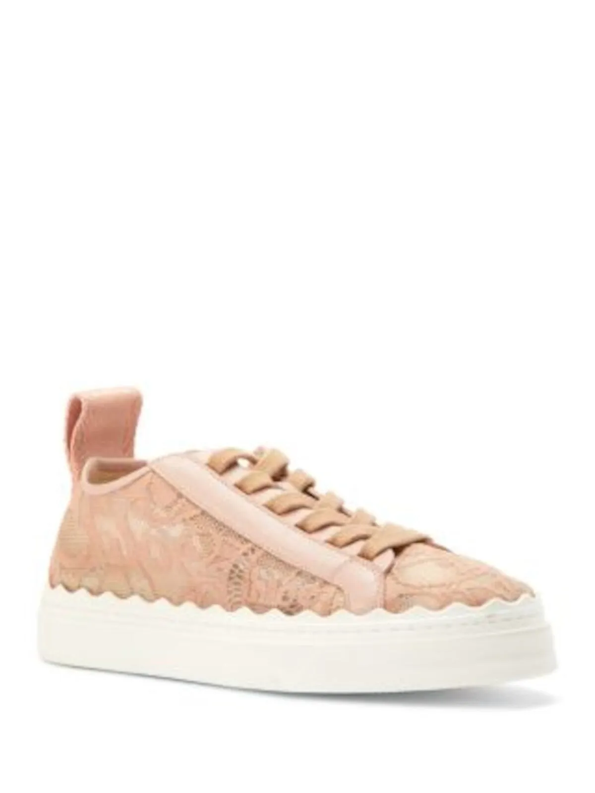 CHLOE Pink Logo Lace Back Pull-Tab Scalloped Lauren Round Toe Platform Sneakers