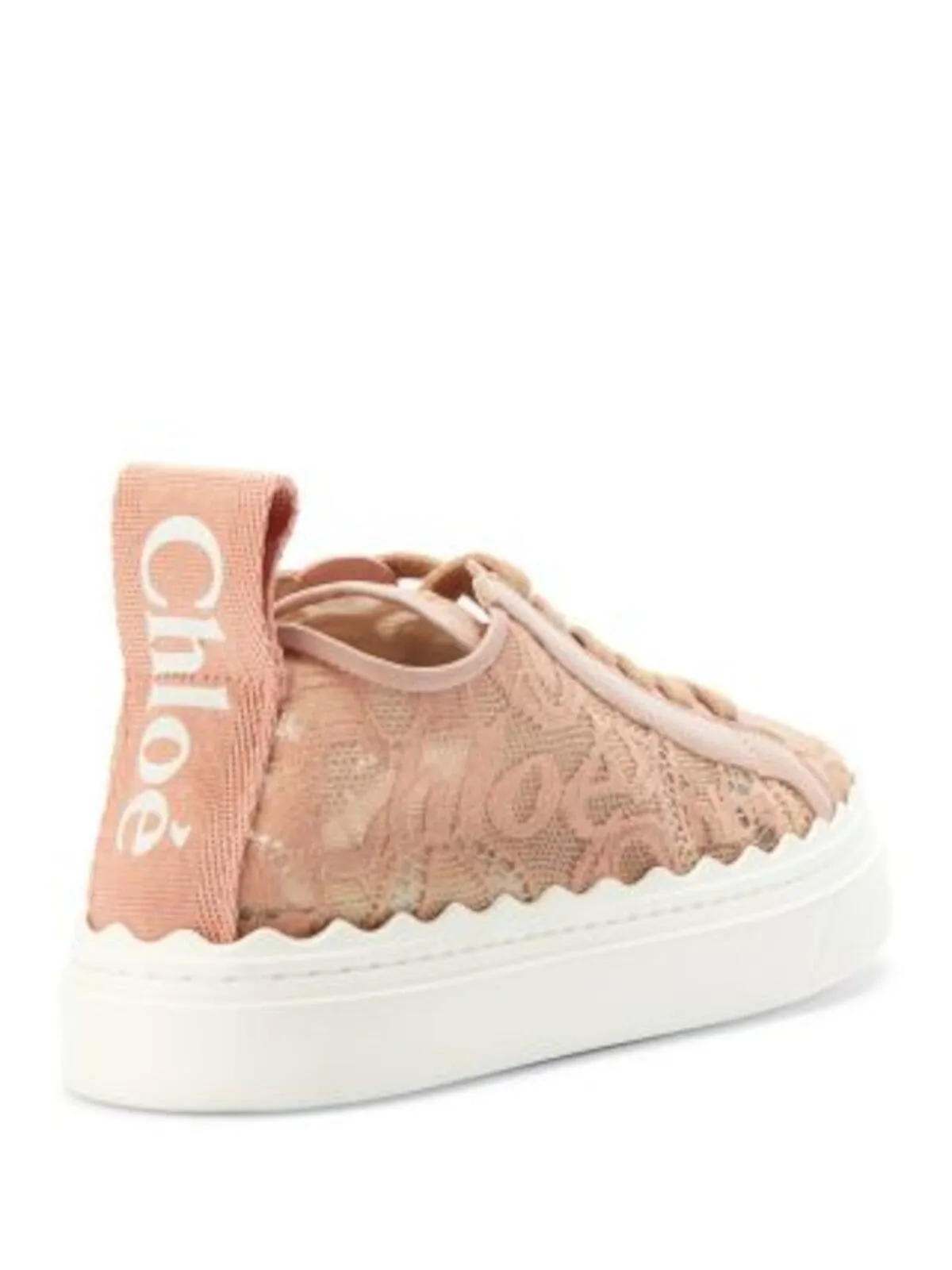 CHLOE Pink Logo Lace Back Pull-Tab Scalloped Lauren Round Toe Platform Sneakers