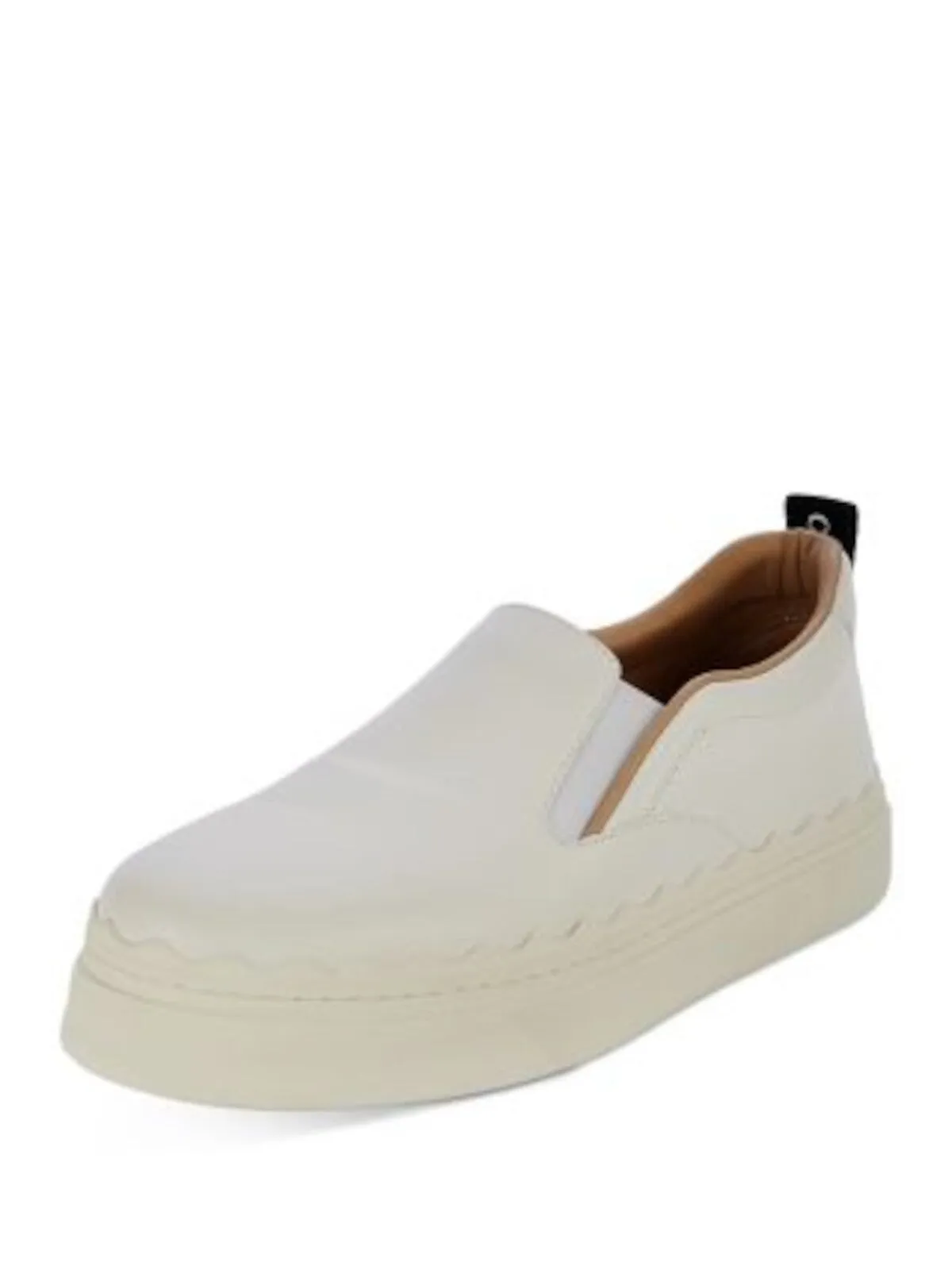 CHLOE Women's White Heel Padded Goring Lauren Round Toe Platform Slip On Leather Sneakers Shoes