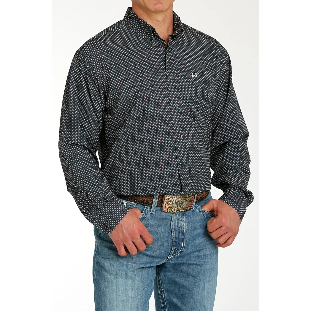 Cinch Men's Navy Geometric Patterned Long Sleeve Shirt