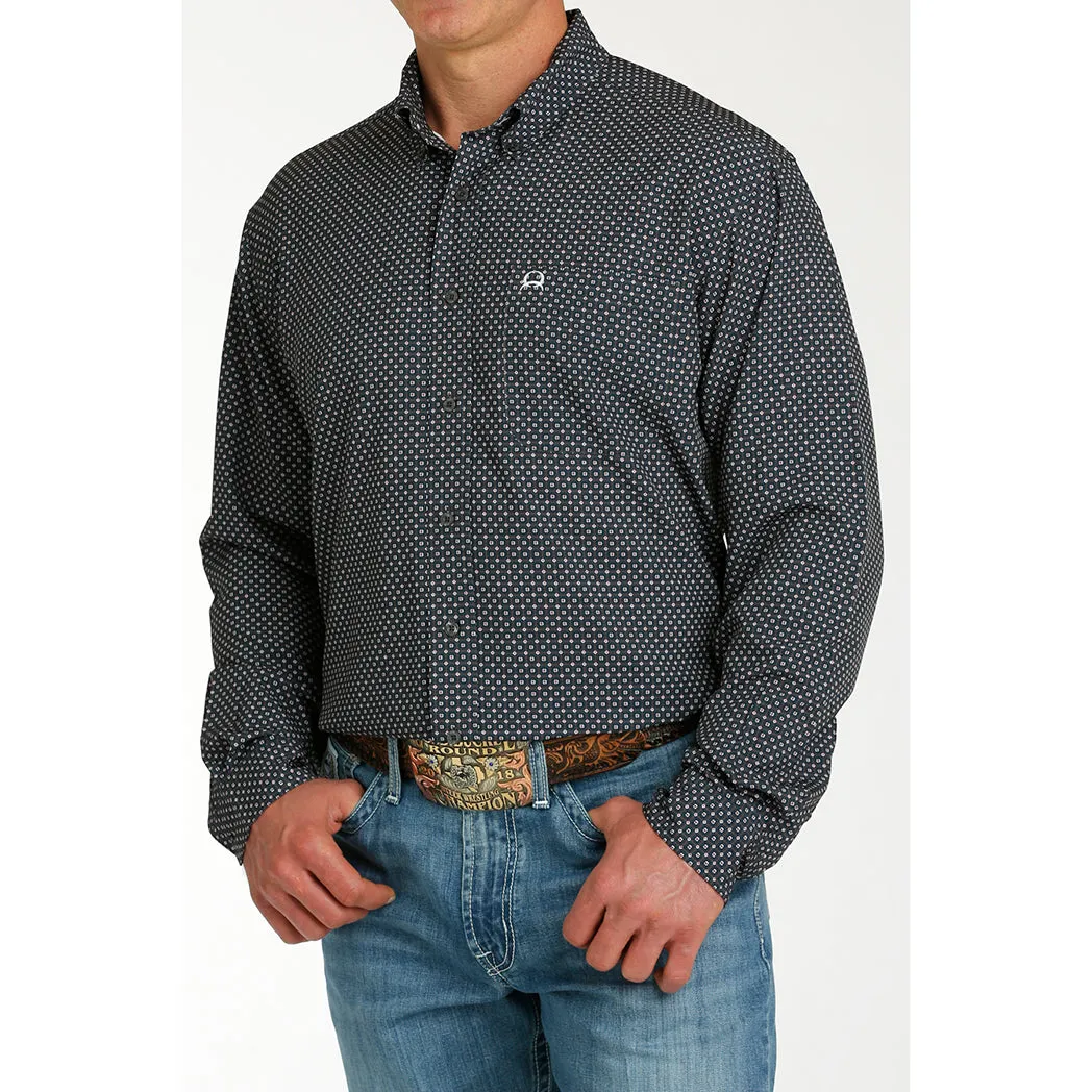 Cinch Men's Navy Geometric Patterned Long Sleeve Shirt