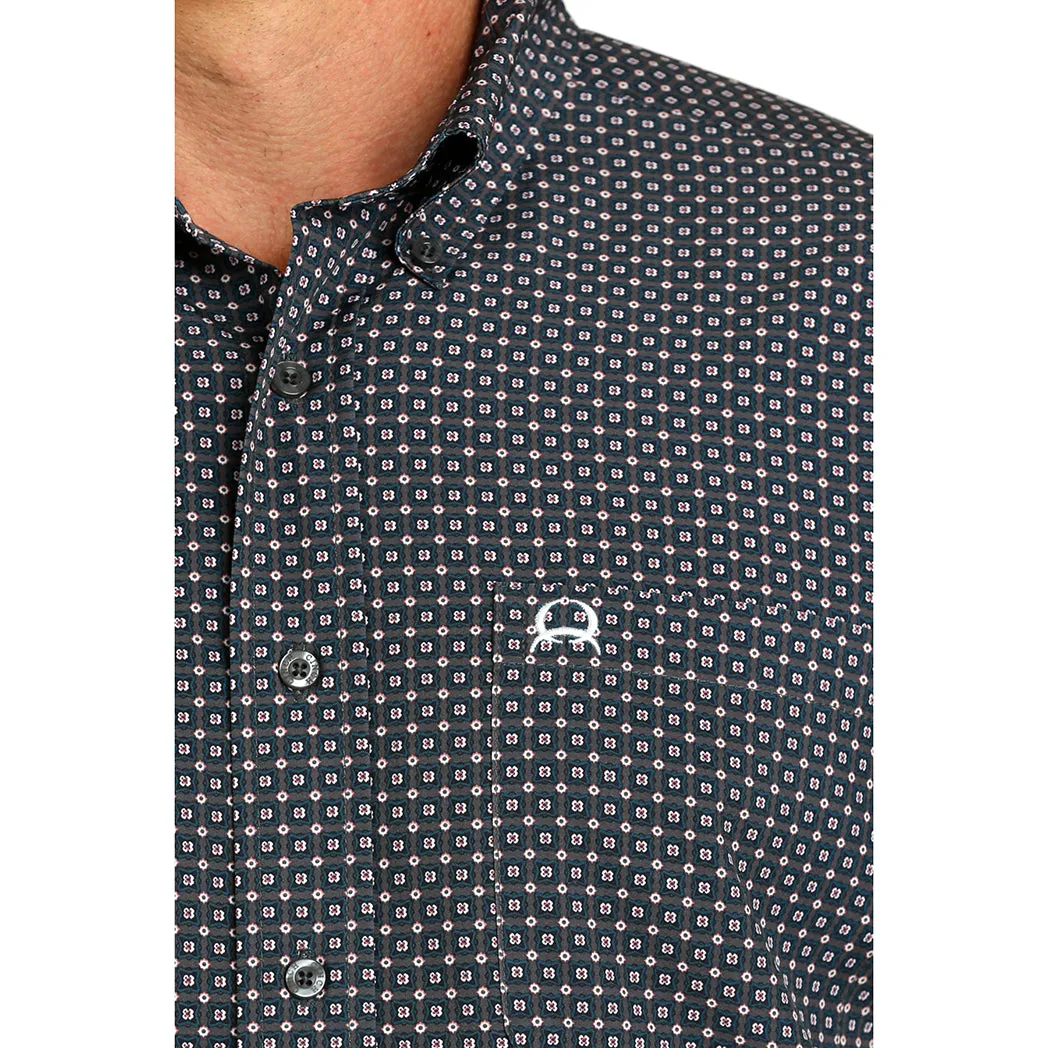 Cinch Men's Navy Geometric Patterned Long Sleeve Shirt