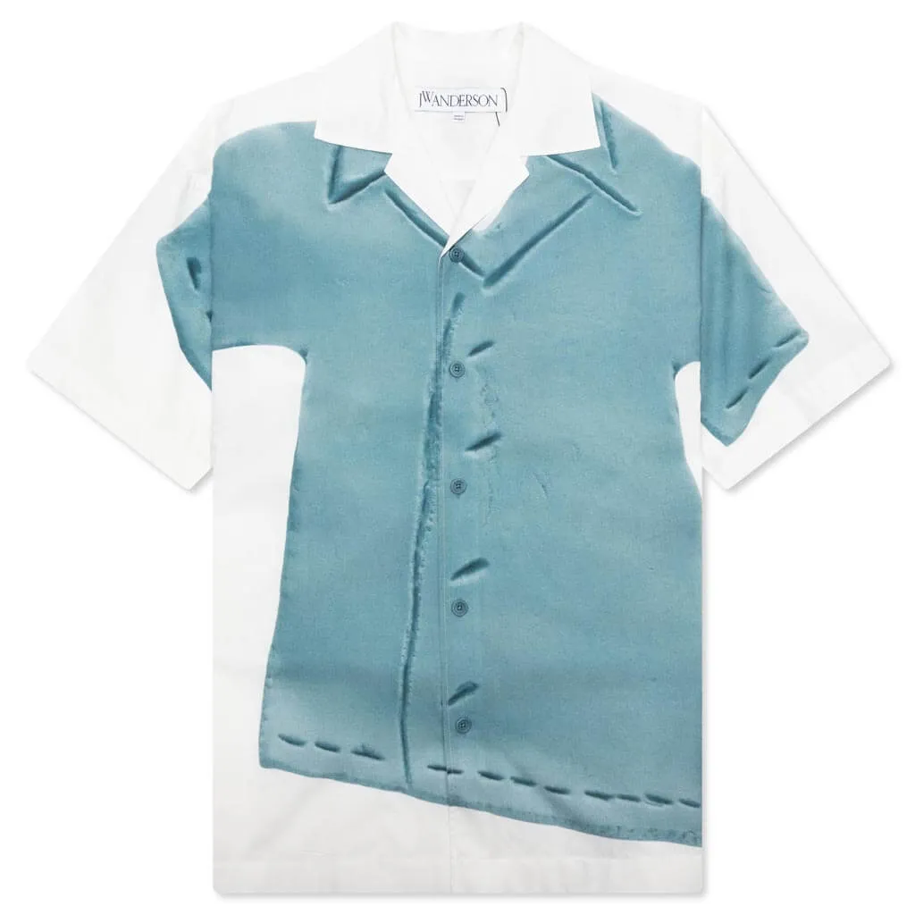 Clay Trompe L'Oeil White/Light Blue Print Short-Sleeved Shirt