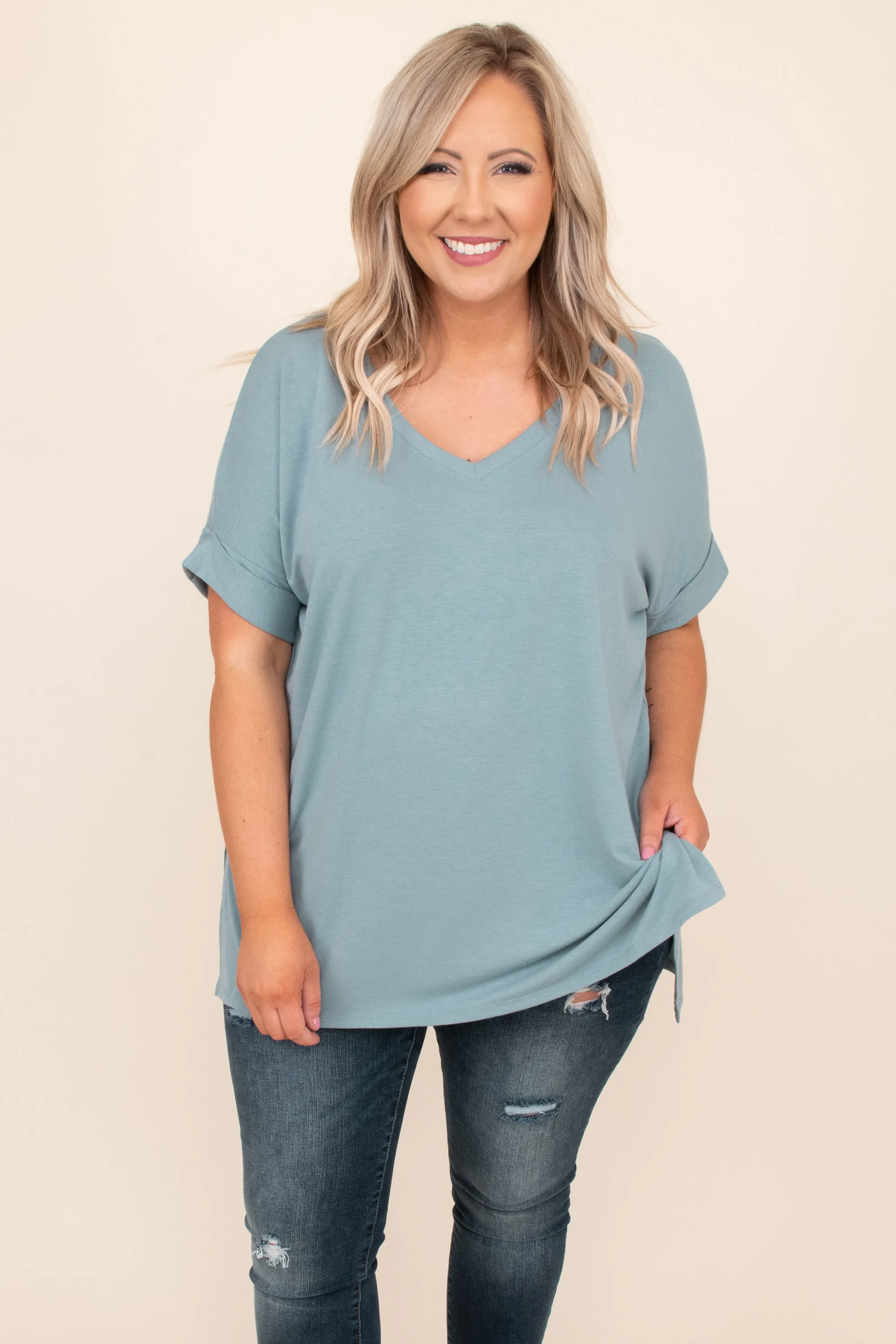 Comfy Travel Top, Blue Grey