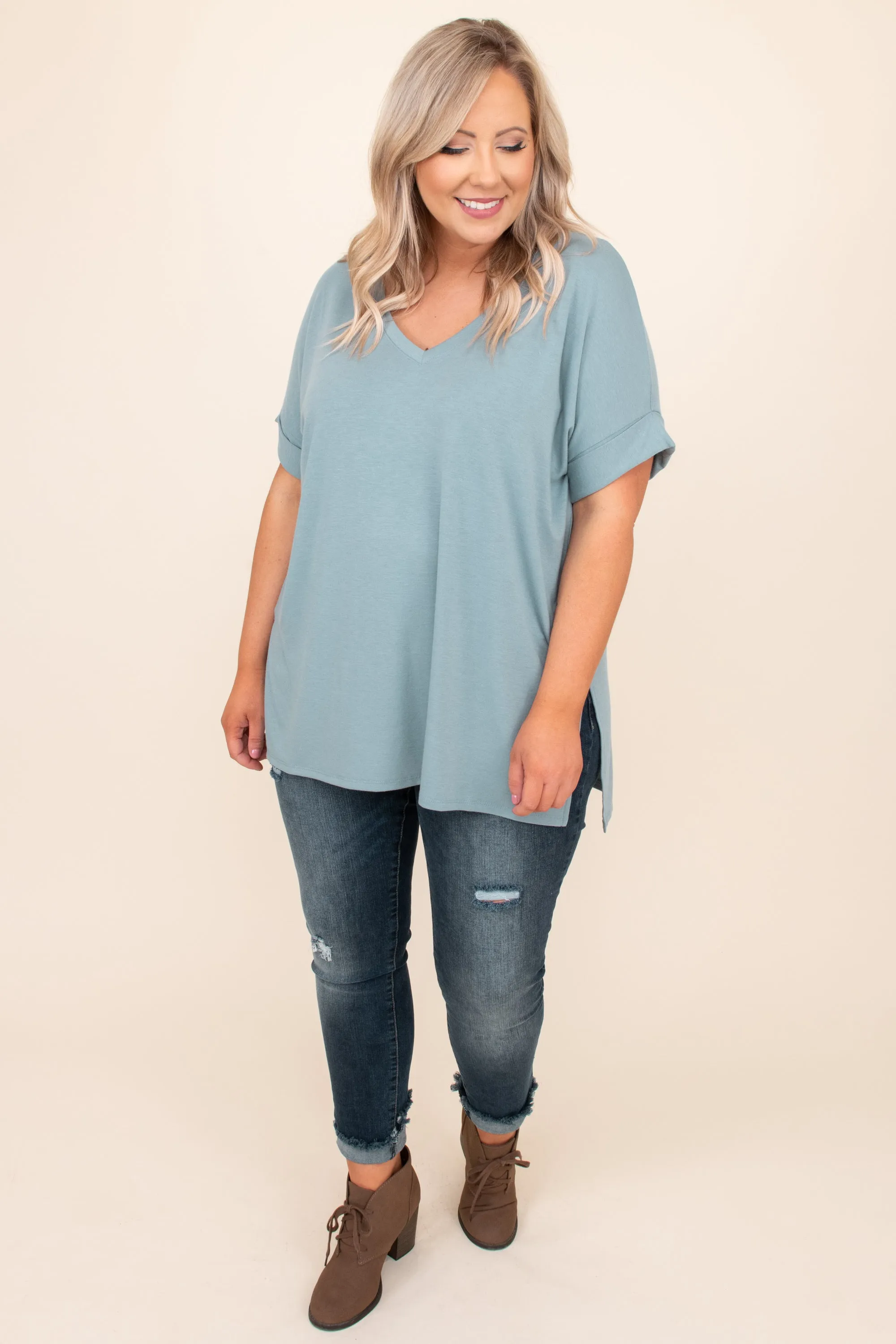 Comfy Travel Top, Blue Grey