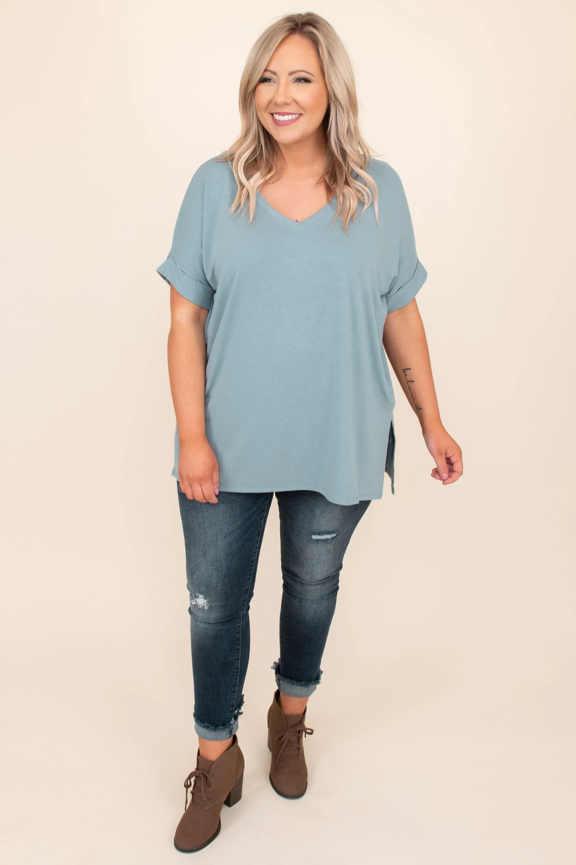 Comfy Travel Top, Blue Grey