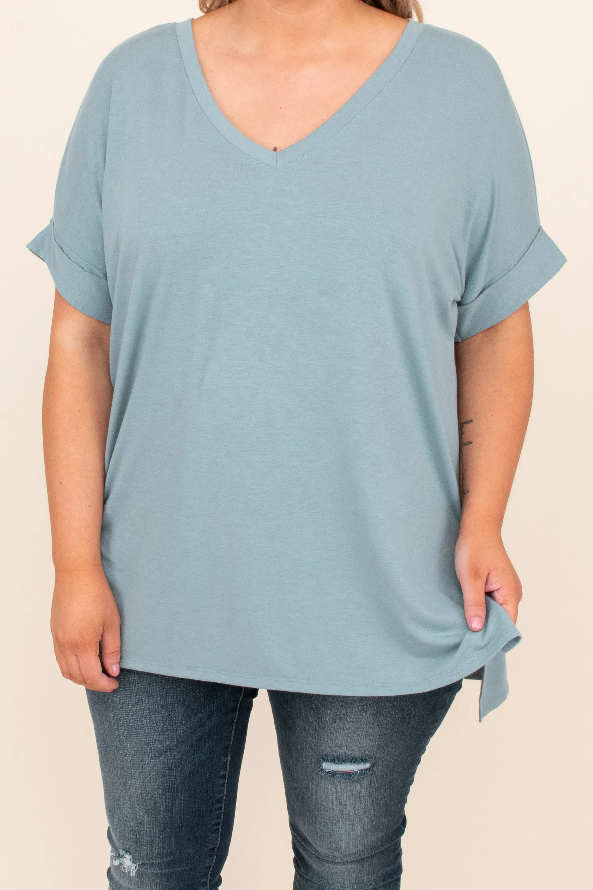 Comfy Travel Top, Blue Grey