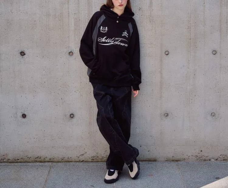 COMPAGNO | Unisex Street Style Long Sleeve Oversized Logo Hoodie