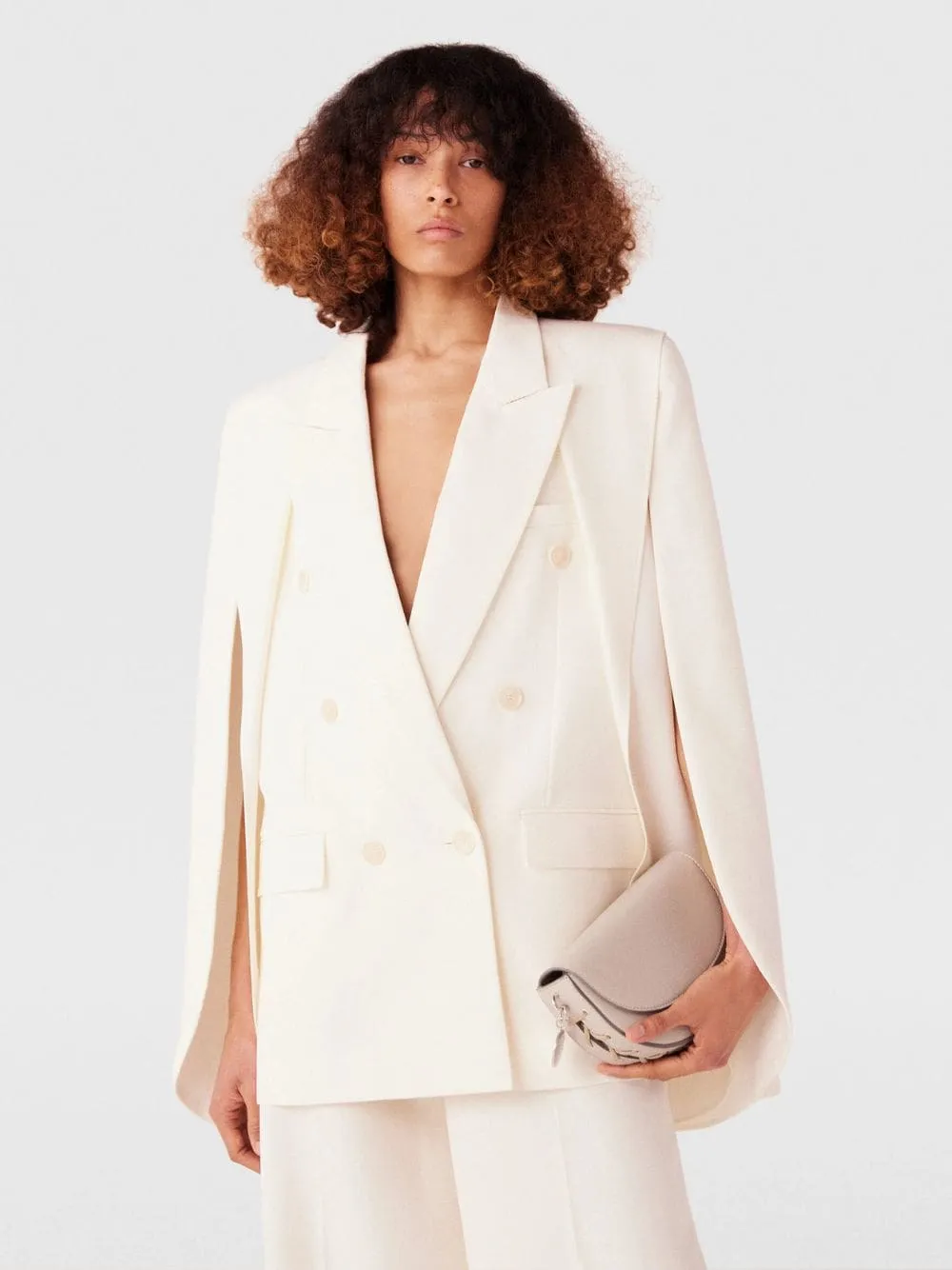 Cream Cape-Sleeve Wool Blazer