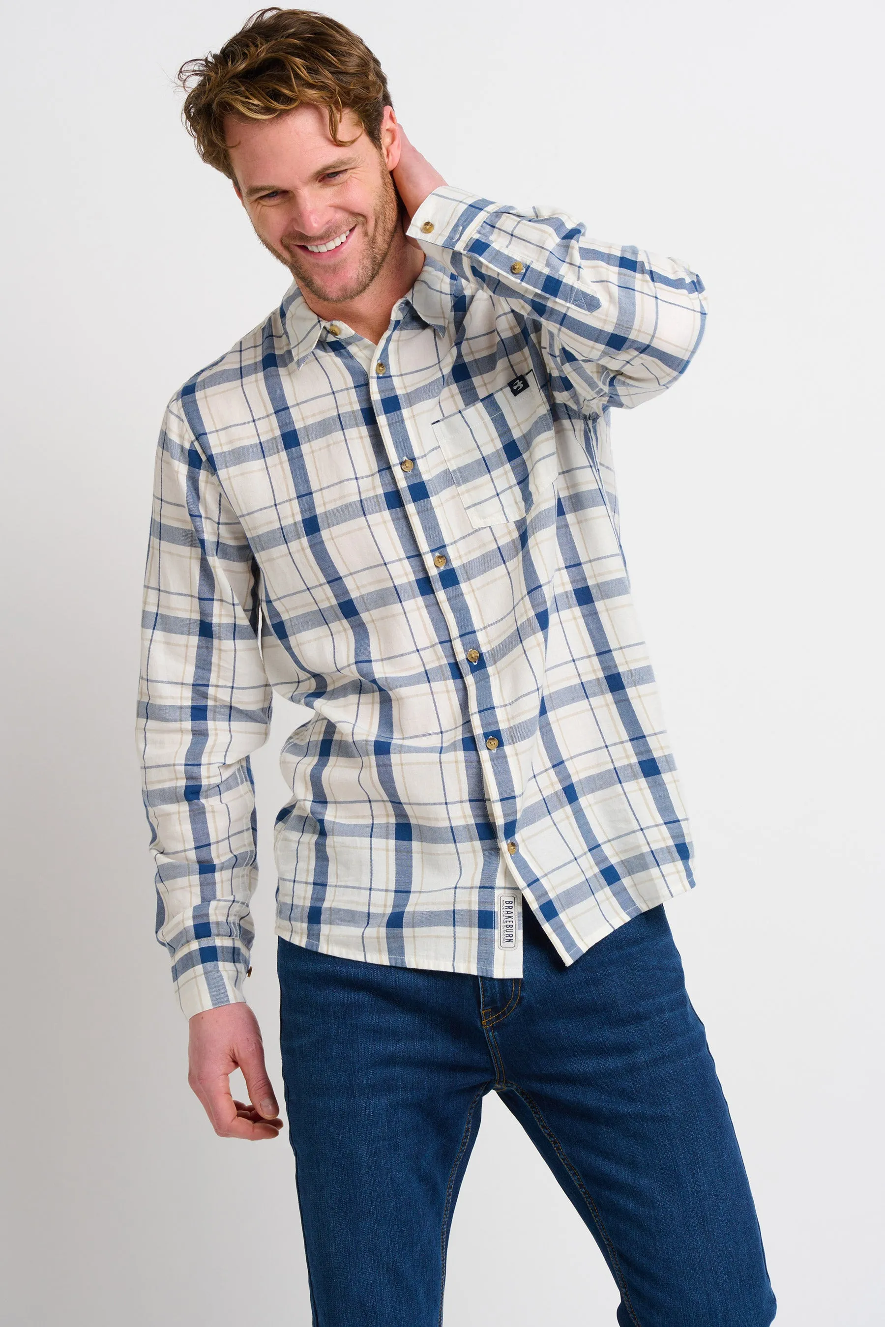 Cream Checkered Long Sleeve Shirt.