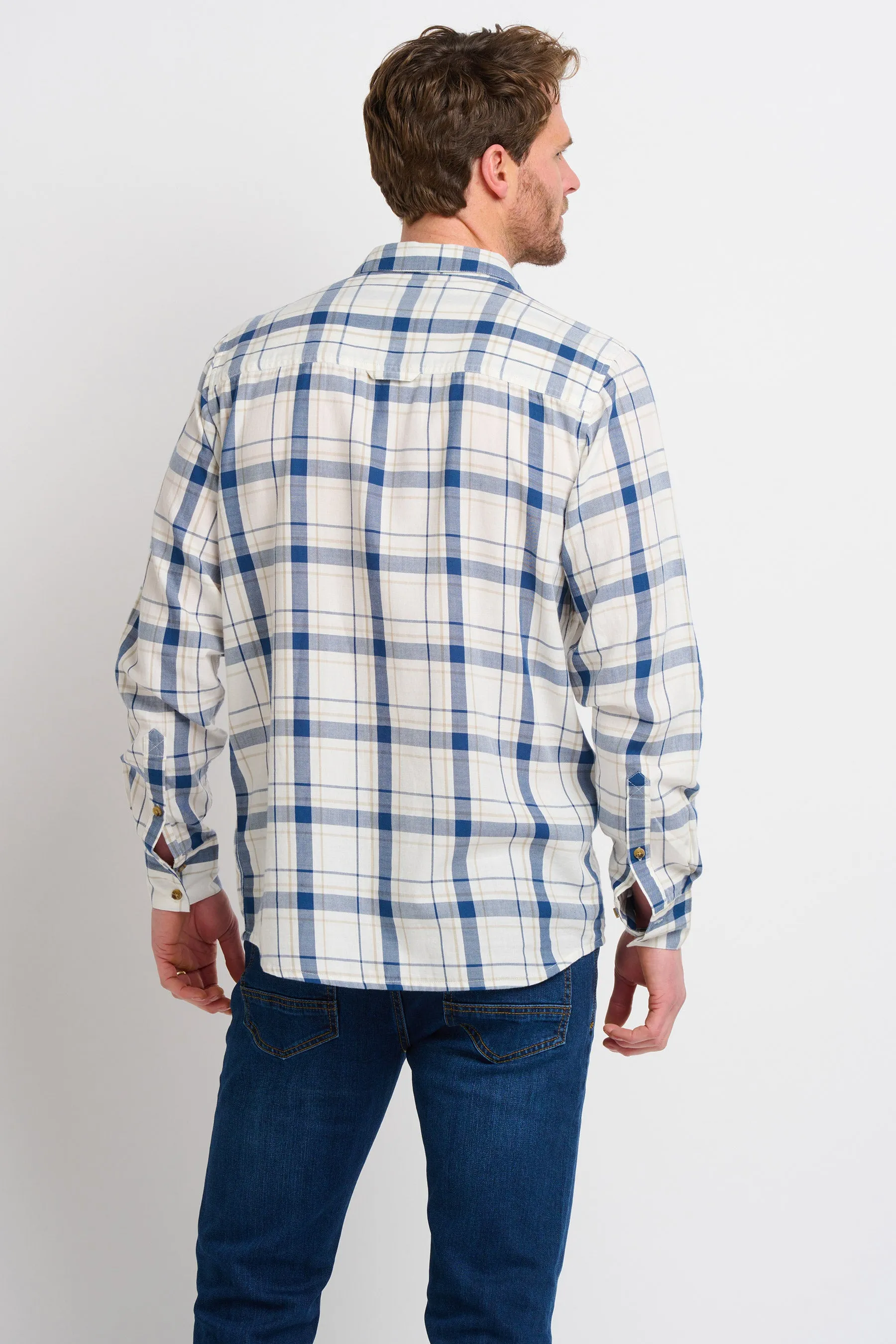 Cream Checkered Long Sleeve Shirt.