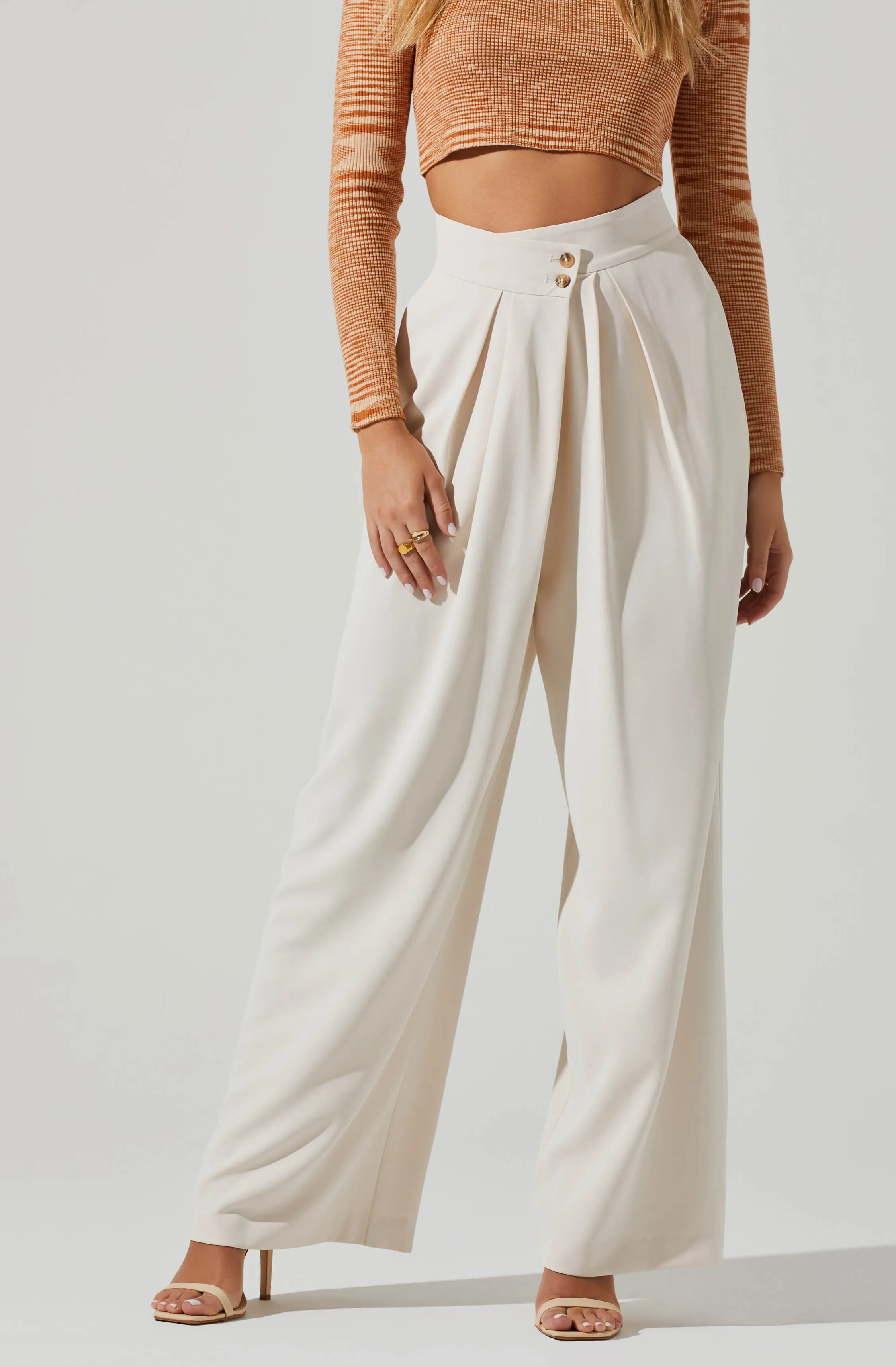 Criss Cross Pleated Wide Leg Pants for Boyfriend