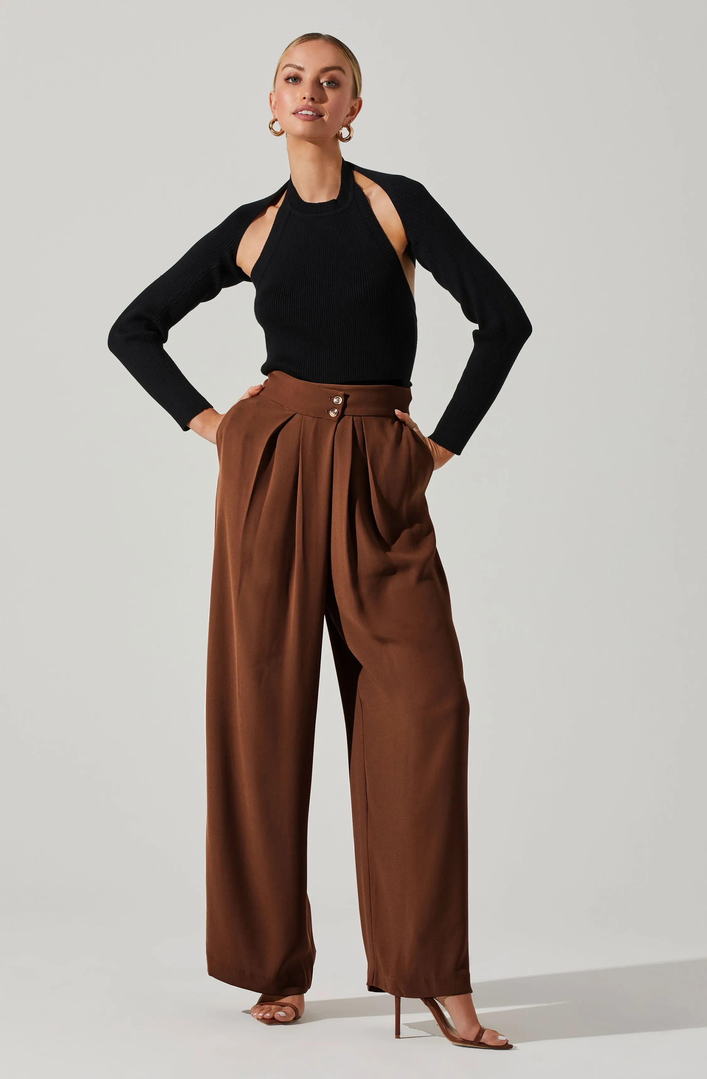 Criss Cross Pleated Wide Leg Pants for Boyfriend