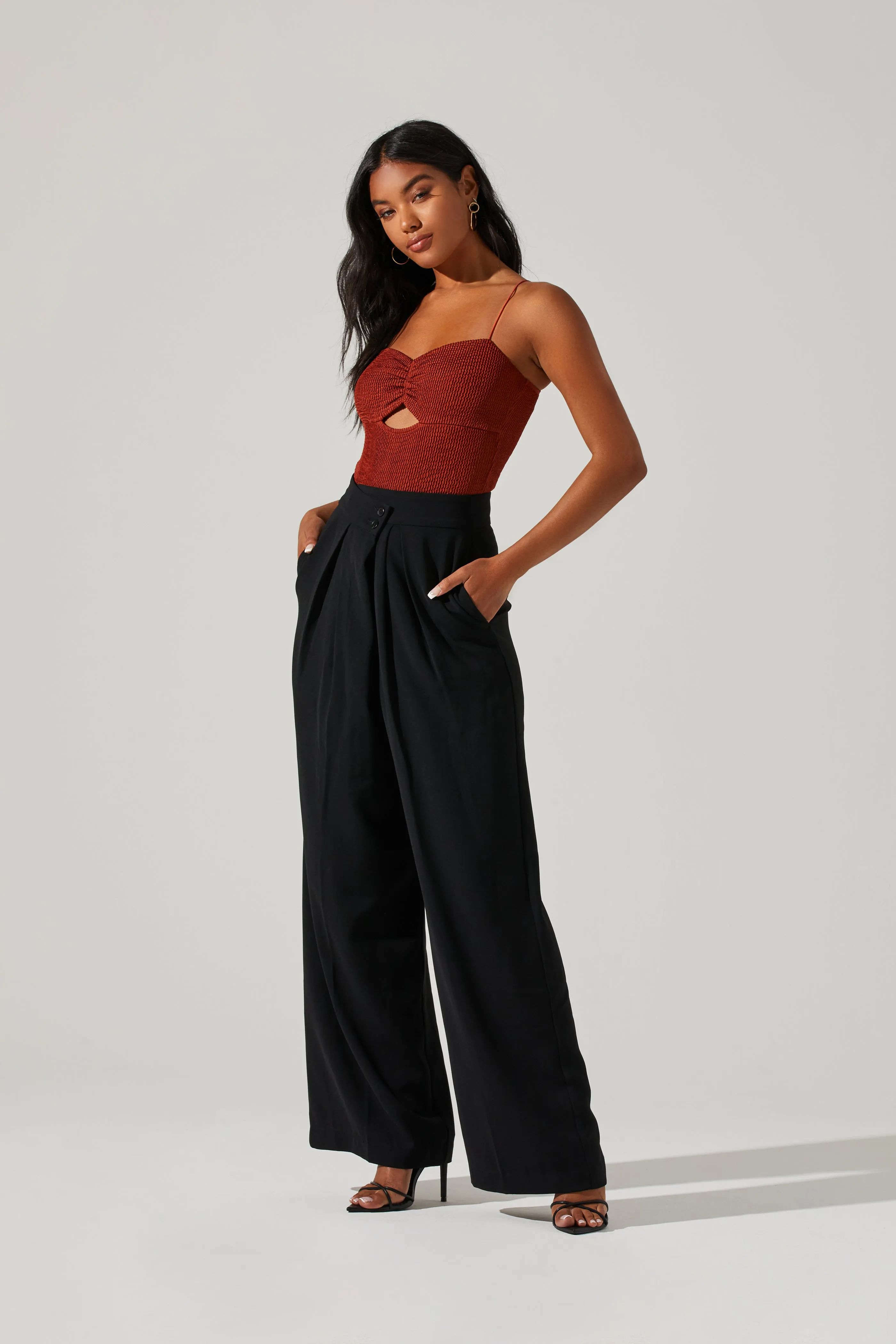 Criss Cross Pleated Wide Leg Pants for Boyfriend