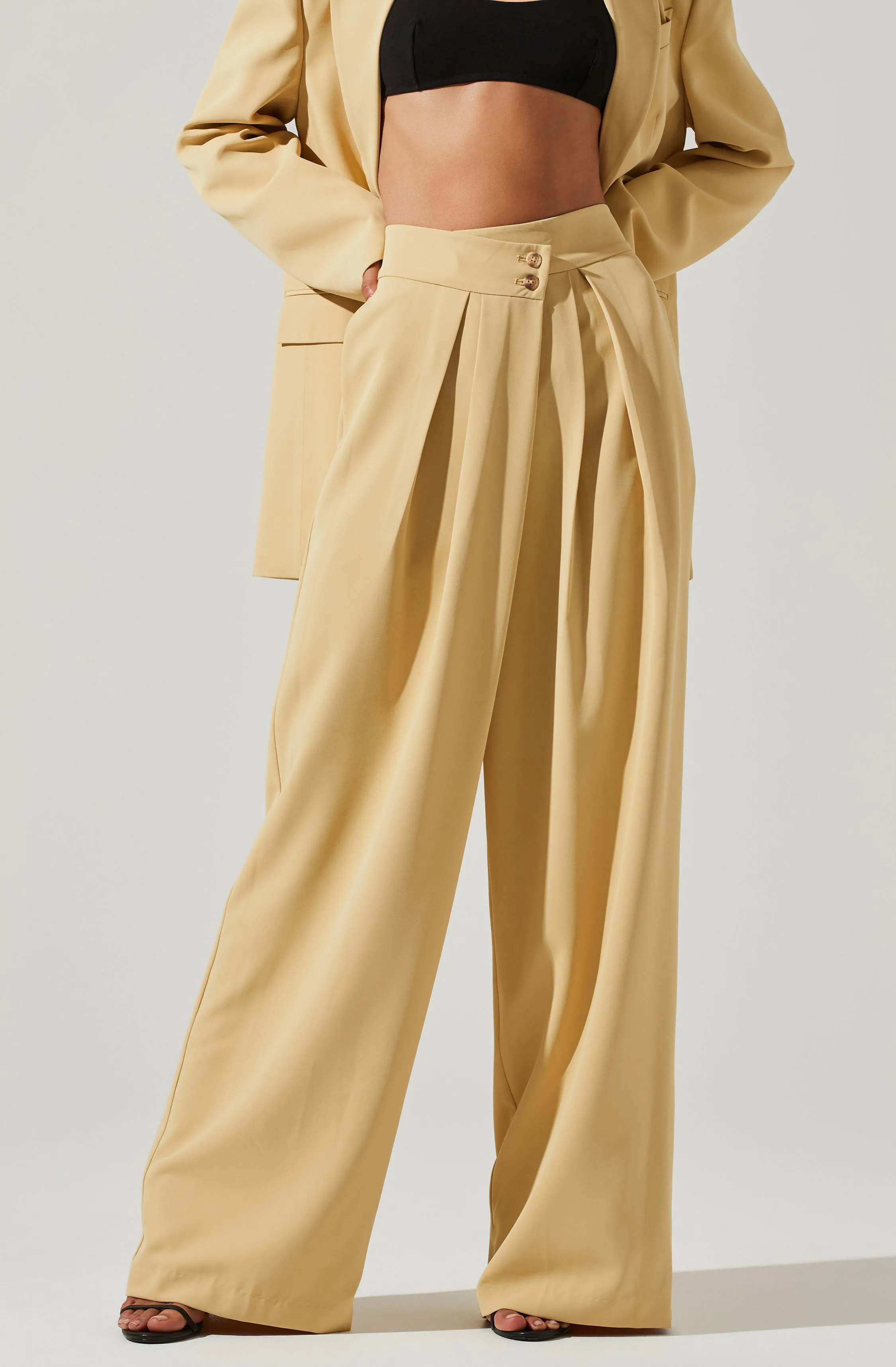 Criss Cross Pleated Wide Leg Pants for Boyfriend