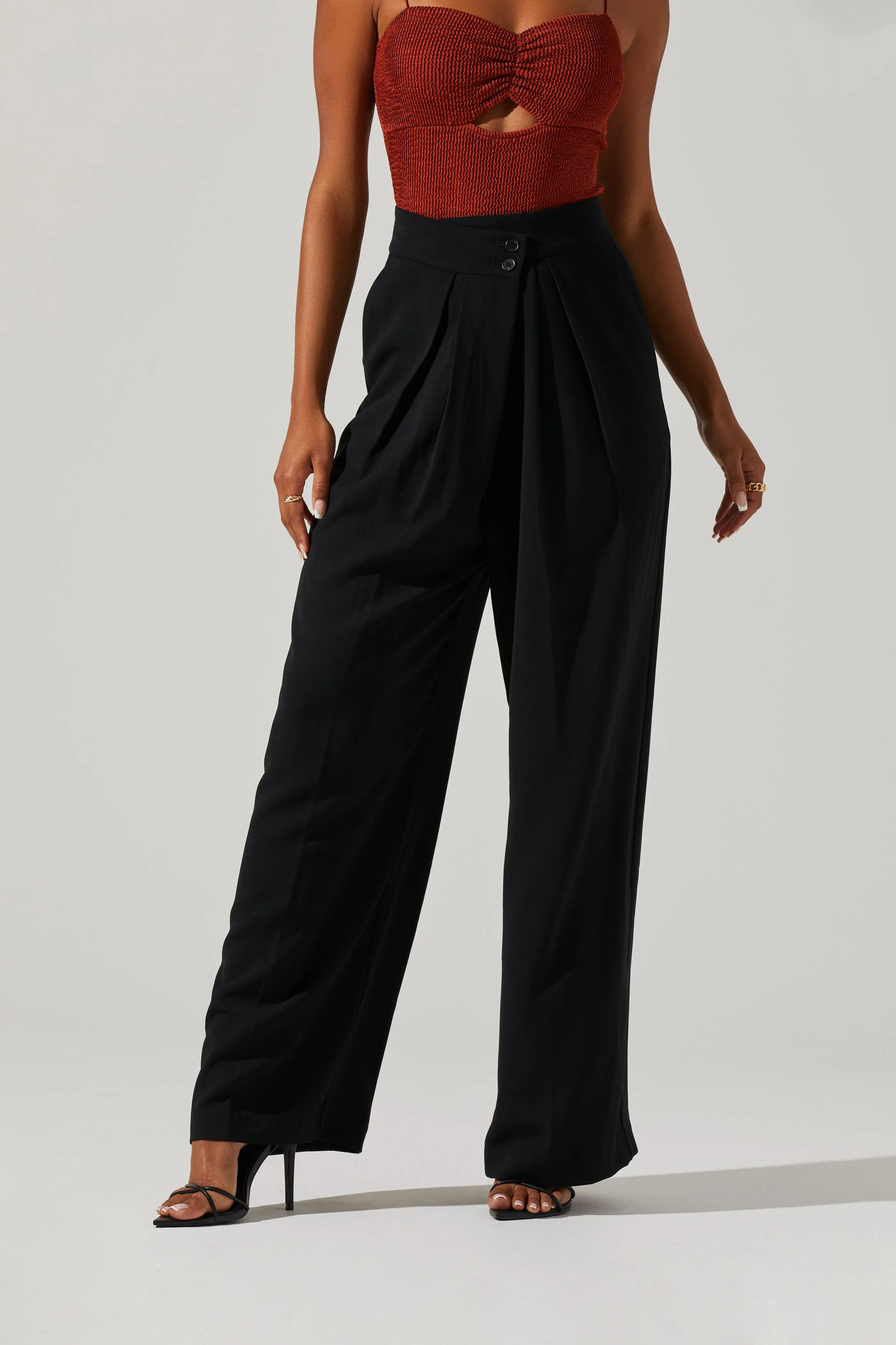 Criss Cross Pleated Wide Leg Pants for Boyfriend