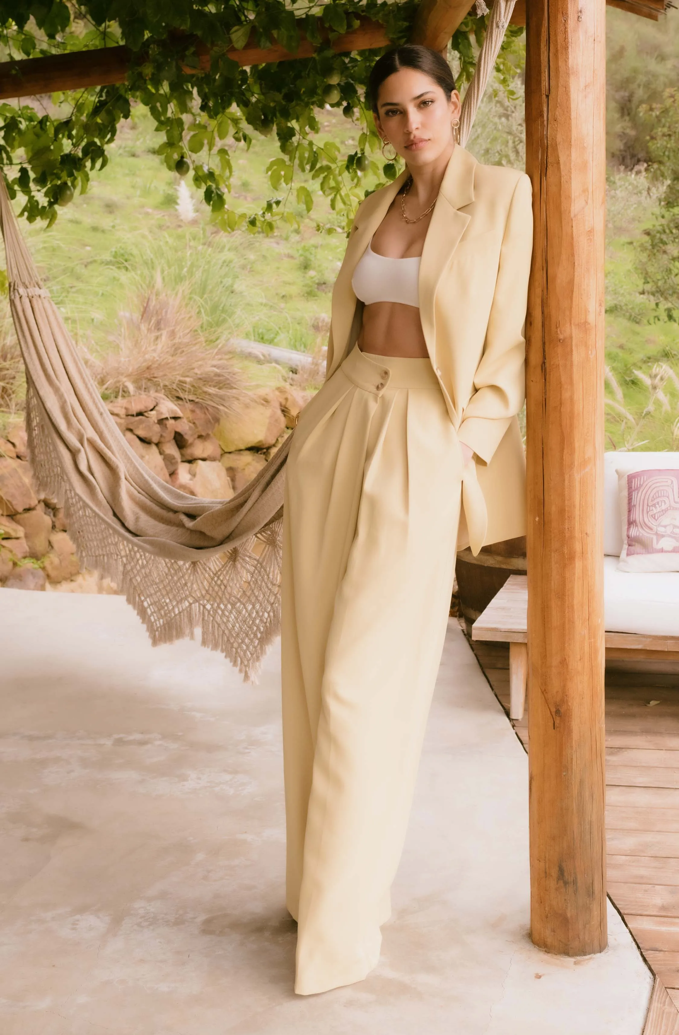 Criss Cross Pleated Wide Leg Pants for Boyfriend