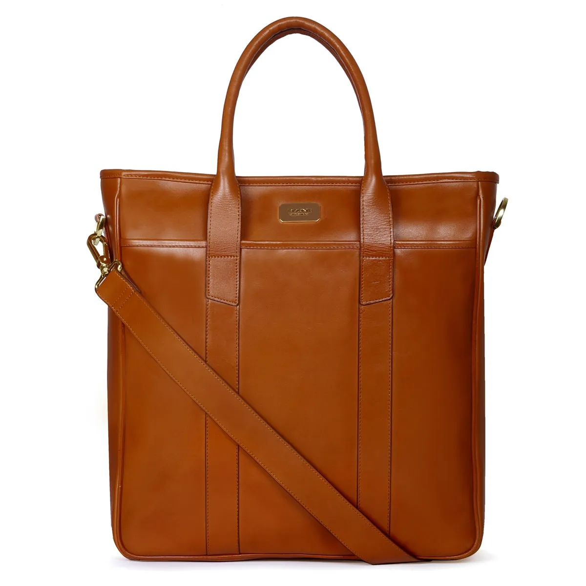 Detachable Strap Full-Length Exterior Pockets Zip Compartment Tan Leather Tote Bag By Brune & Bareskin