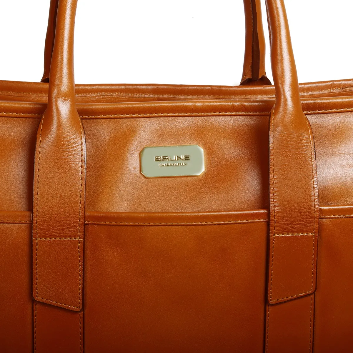 Detachable Strap Full-Length Exterior Pockets Zip Compartment Tan Leather Tote Bag By Brune & Bareskin