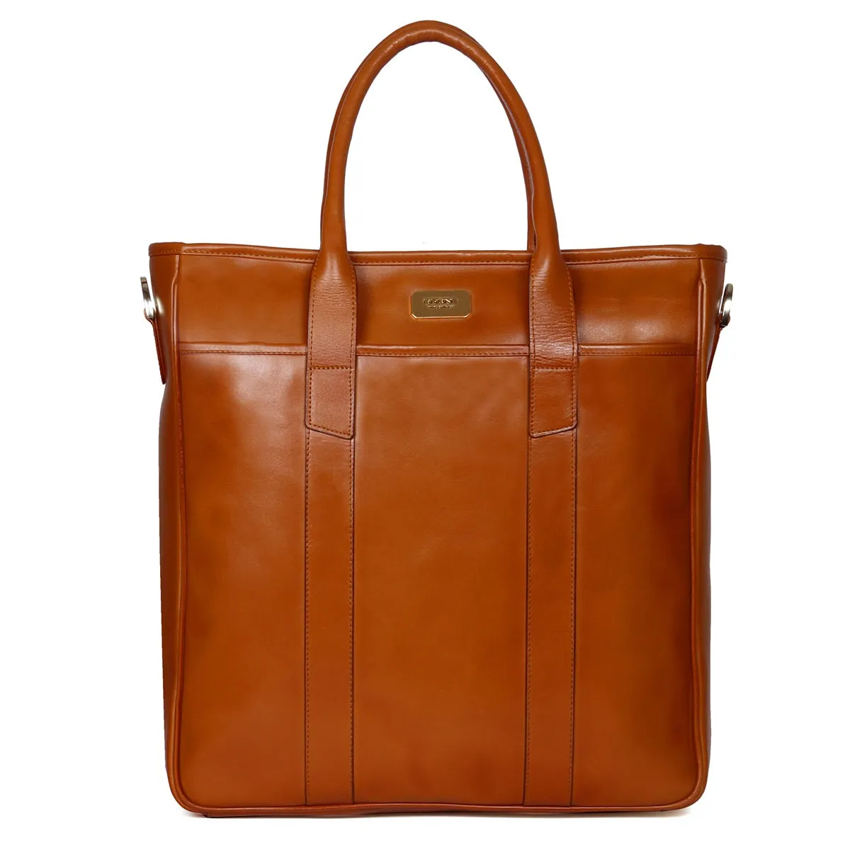 Detachable Strap Full-Length Exterior Pockets Zip Compartment Tan Leather Tote Bag By Brune & Bareskin