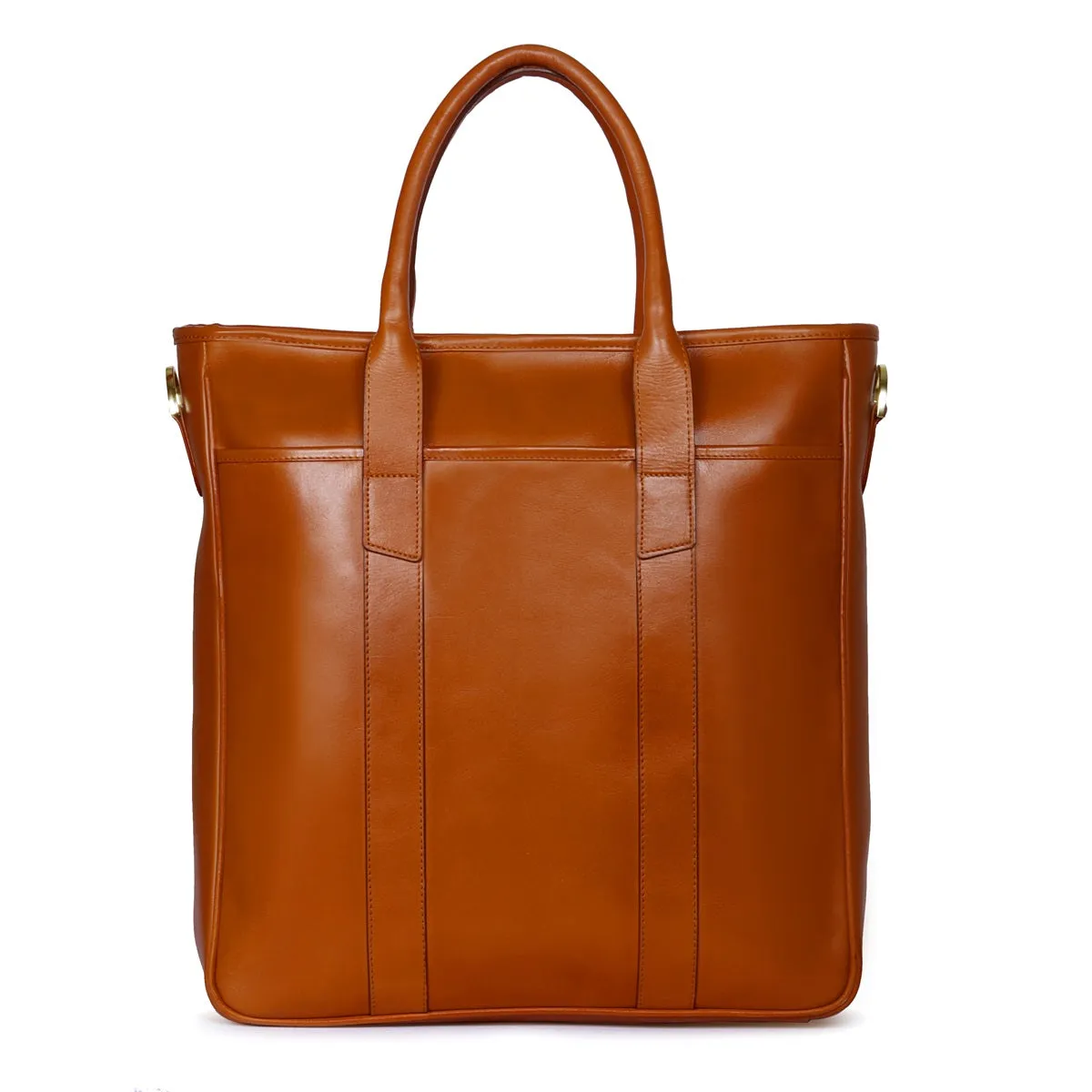 Detachable Strap Full-Length Exterior Pockets Zip Compartment Tan Leather Tote Bag By Brune & Bareskin