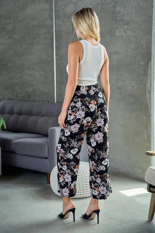 Doe and Rae Wide Leg Pants Elastic Waist 8565P-1 S Black