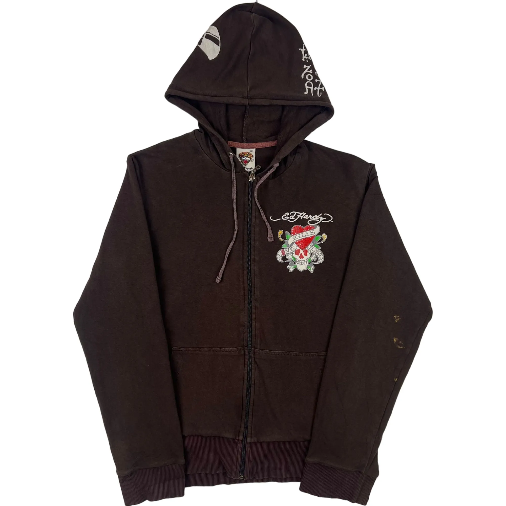 Ed Hardy Zip-Up Hoodie Brown