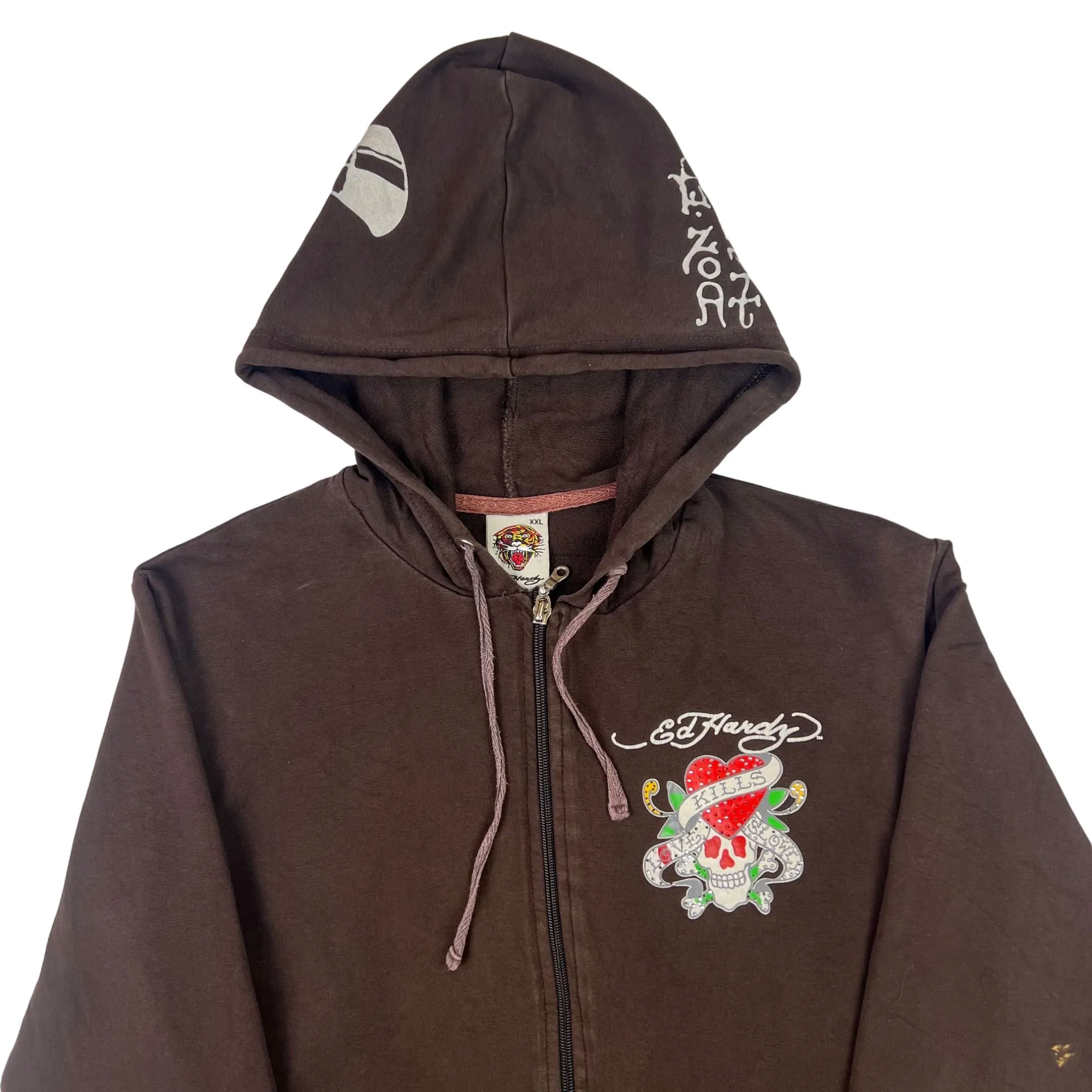 Ed Hardy Zip-Up Hoodie Brown