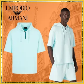 Emporio Armani unisex plain logo hoodies - street style