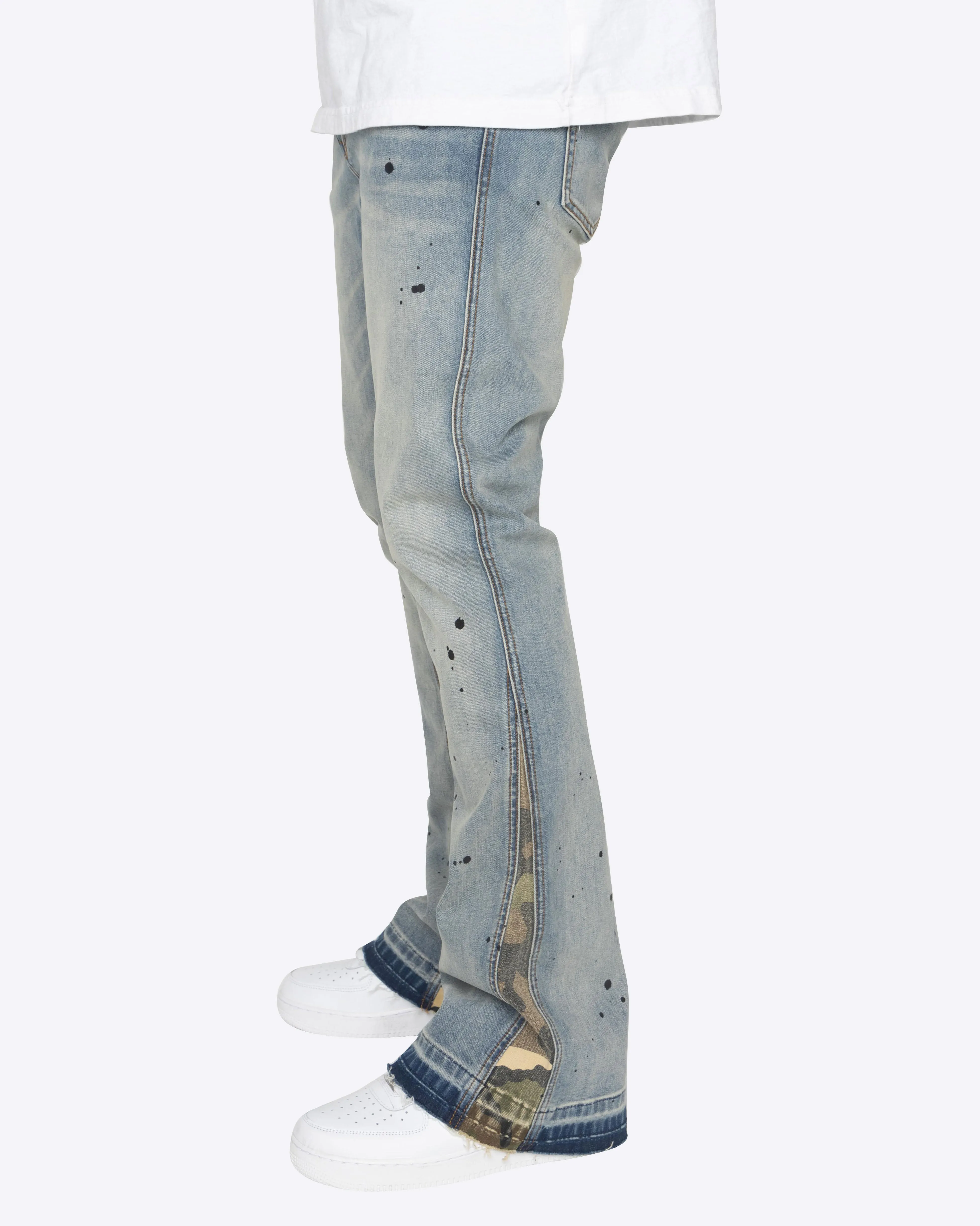 EPTM Denim Blue Flare Pants with Camo Detail